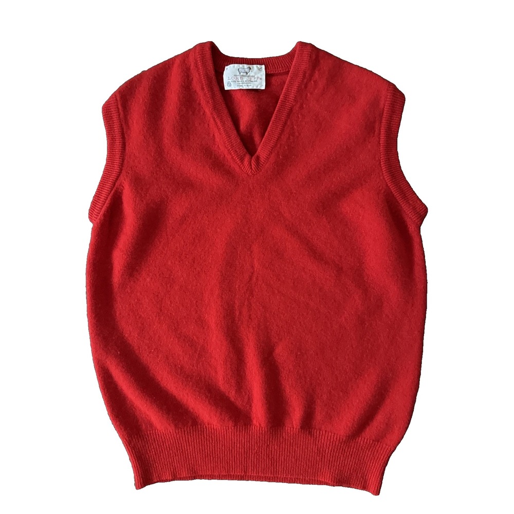 Lord Jeff Sweater Vest Men L Red 100% Australian Lambswool V Neck‎ USA Vintage